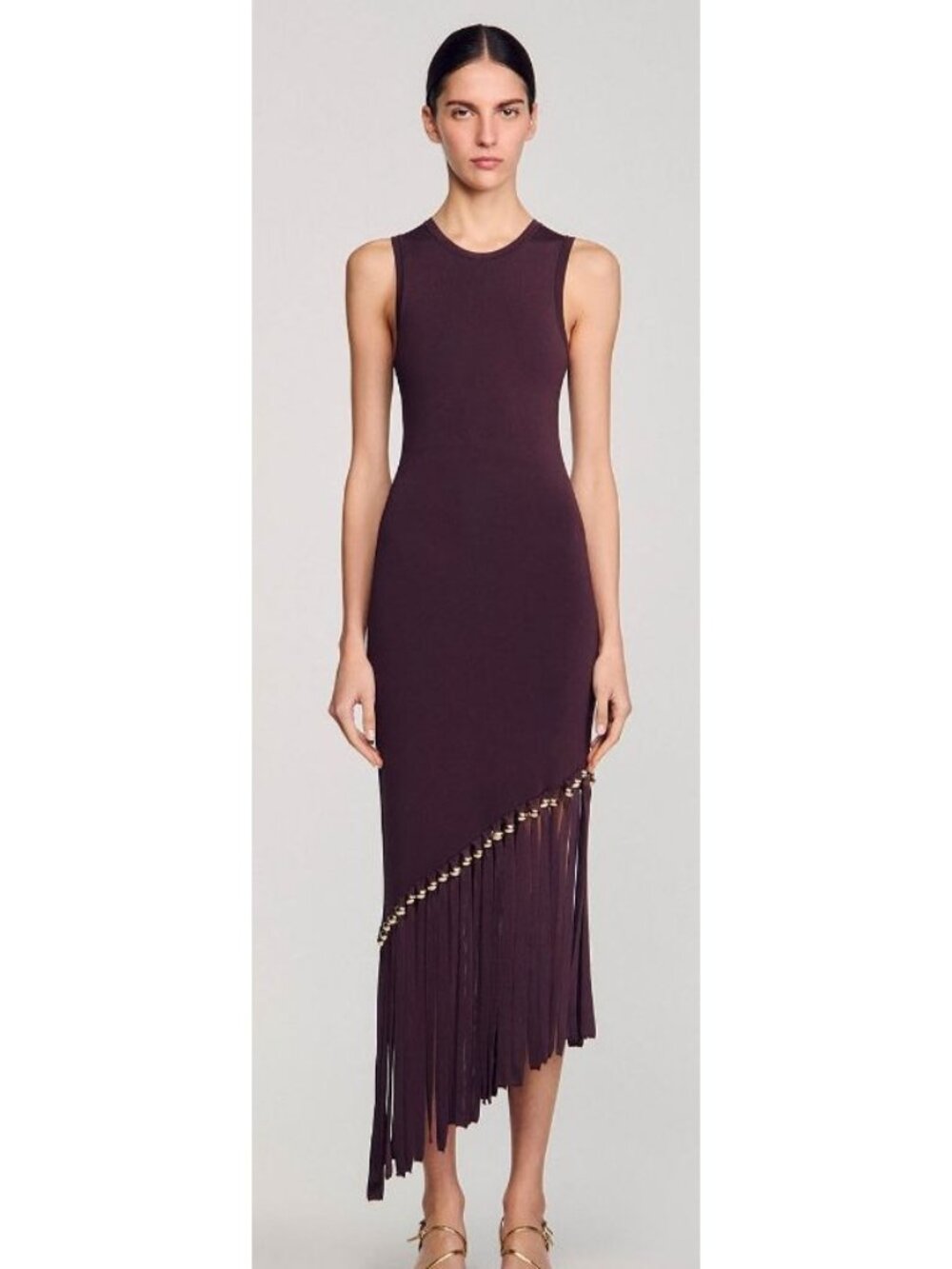 NEW Sandro Paris Brown Swann Dress with Fringe, Women Size XS